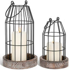 Rustic Wire Metal Cloche Set of 2 Candle Lantern Decorative Indoor Outdoor Vintage Cage Candle Holders Modern Farmhouse Decor for Fireplace Mantle Entryway Living Room Kitchen Coffee Table Centerpiece by SHOHAYTO