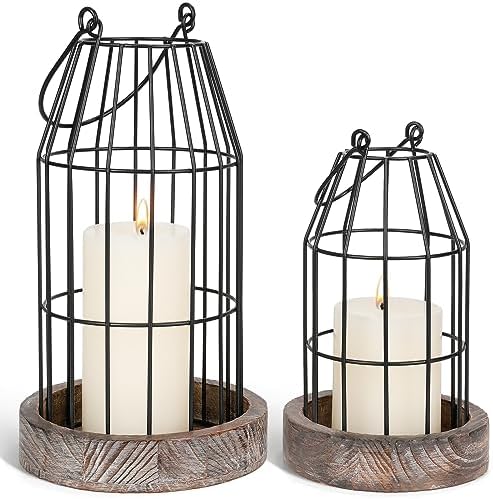 Rustic Wire Metal Cloche Set of 2 Candle Lantern Decorative Indoor Outdoor Vintage Cage Candle Holders Modern Farmhouse Decor for Fireplace Mantle Entryway Living Room Kitchen Coffee Table Centerpiece by SHOHAYTO