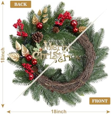 Garvee 18 in Prelit Christmas Wreaths for Front Door, Battery Operated - Image 6