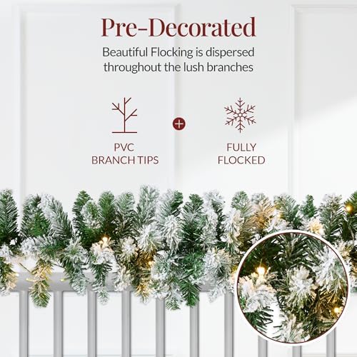 Best Choice Products 9ft Pre-Lit Christmas Garland Holiday Décor for Stairs, Mantel, 2-in-1 White & Multi LED Lights - Fully-Flocked - Image 6
