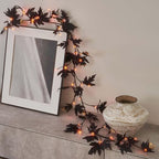 LITBLOOM Halloween Garland with Lights 6FT Battery Operated with Timer, Lighted Black Maple Garland with 48 Orange and Warm White LED Lights for Home Fireplace Mantle Table Fall Halloween Decoration - Image 4