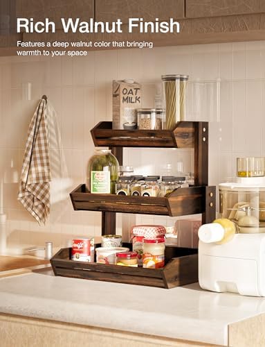 HOLANA Acacia 3 Tier Fruit Basket, Sturdy, Easy Assembly (Walnut color) - Image 4