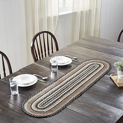 VHC Brands Sawyer Mill, Braided Jute Table Runner, Oval, Charcoal Creme, 13x48 by VHCBrands