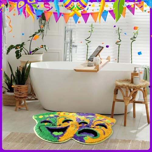 Duraaamo Mardi Gras Bathroom Rugs 32 x 20 Inch Mardi Gras Doormat Indoor Rug Outdoor Welcome Mat Non Slip Bath Mask Carpet Microfiber Absorbent Mat for Front Door Kitchen Porch Decor(Carnival Mask) - Image 5