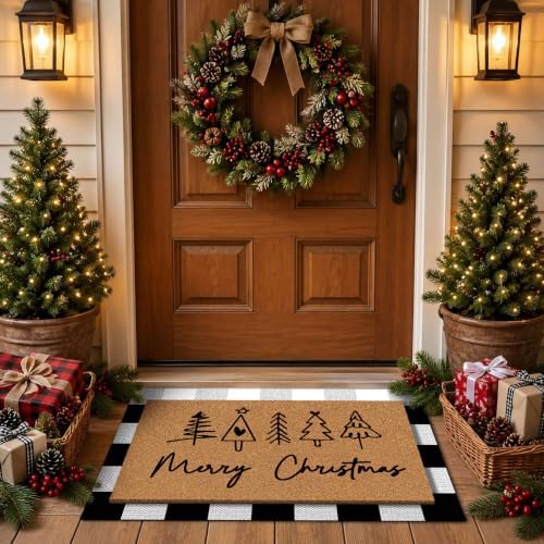 Tinideya 2 Pcs Merry Christmas Layered Doormat Set, Black White by Tinideya