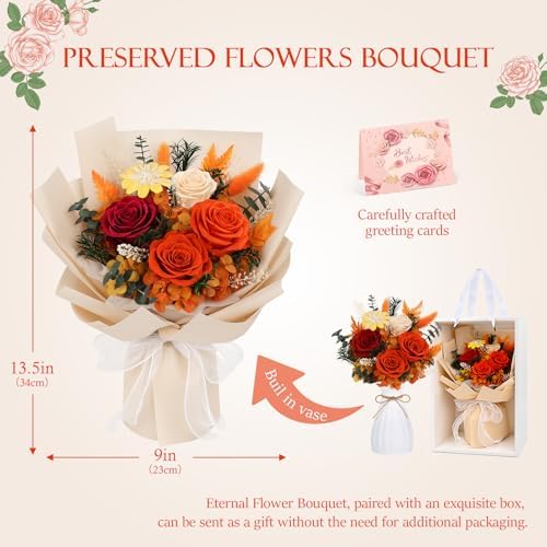Flowers for Delivery Prime Preserved Orange Roses Bouquet Save 3-5 Years - Image 2