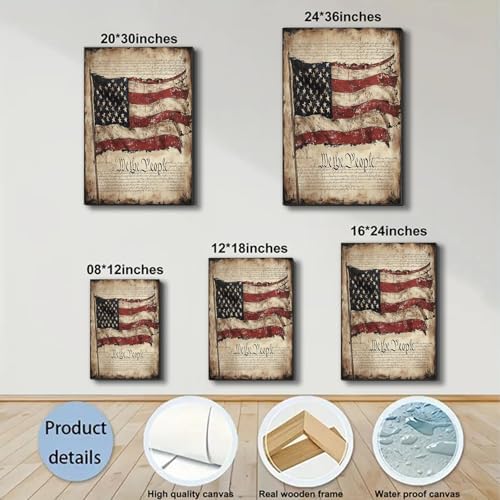 ZERILYN Ship Next Day – We the People Canvas Wall Art, USA Flag Patriotic Painting, Independence Day Home Decor, Rustic American Historical Wall Hanging - Image 6