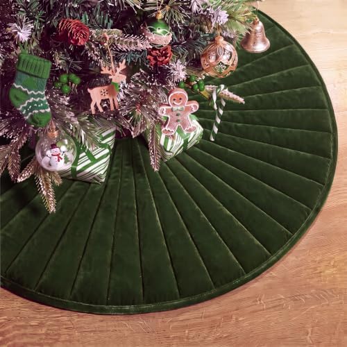 Foilswirl 36 Inch Moss Green Velvet Quilted Christmas Tree Skirt by Foilswirl