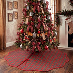 Junkin Red Green Plaid Quilted 60in Christmas Tree Skirt Tartan Tree Decor - Image 6