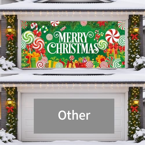Garage Door Christmas Cover 7x16FT: Garage Merry Christmas Decorations with Bar Magnets & Ropes, Holiday Garage Door Banner Decorative Xmas for Indoor Outdoor [Include Installation Instructions] - Image 3