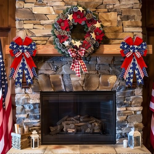2 Pack Large 4th of July Bow for Wreath 20"x11", Patriotic Wired Ribbon Bow - Image 6