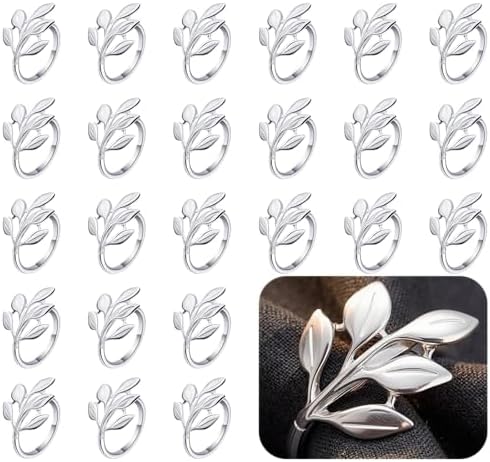 Set of 100 Leaf Napkin Rings Metal Silver Leaf Napkin Ring, Napkin Rings Bulk Dinner Banquet Serviette Decor, Dining Table Setting for Thanksgiving Christmas Halloween Holiday Wedding Party by FCDECOR