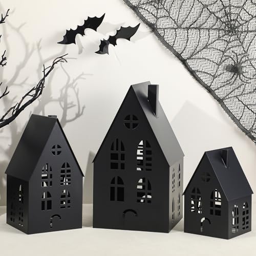 Beeveer 3 Pack Metal Halloween Haunted Houses Black Village House Decor by Beeveer