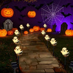 Halloween Solar Lights for Outdoor Decorations, 5 Pack Ghost Pathway Lights, Solar Ghost Lights for Garden, Yard, Party Halloween Decor (Happy) - Image 5