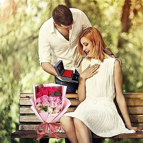 EIGHTOWN Roses Bouquet Artificial Flower - Preserved Red Flowers with Love Necklace for Her - Unique Gifts Valentine's Day, Mother's Day, Thanksgiving, Birthday, Anniversary… (Hotpink) - Image 5