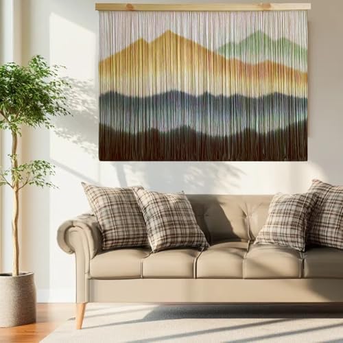 ZYDDNH Macrame Wall Hanging, Dip-Dyed Mountain Tapestry, Modern Fiber Wall Art, 57" W x 37" L (Green coffee) - Image 7