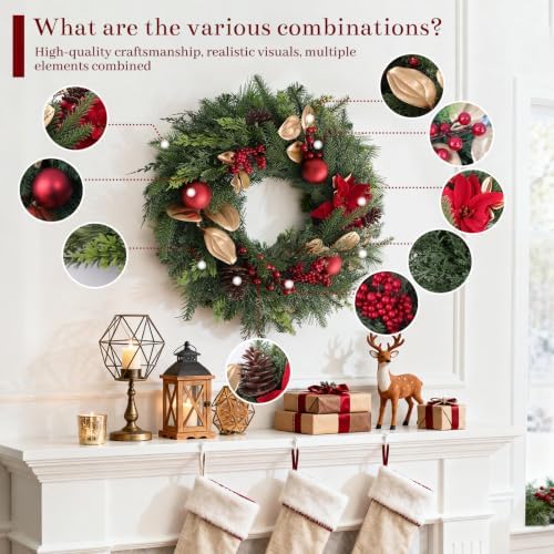 26" Lifelike Touch Artificial Christmas Pine Wreath for Front Door - Image 3
