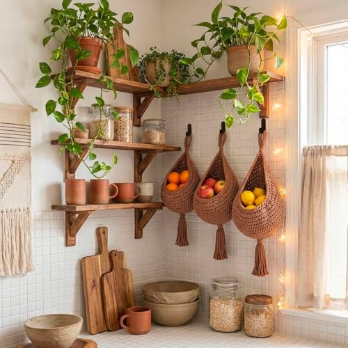 Honeydak 3 Hanging Baskets, White, Tassel, Cotton Rope - Image 5