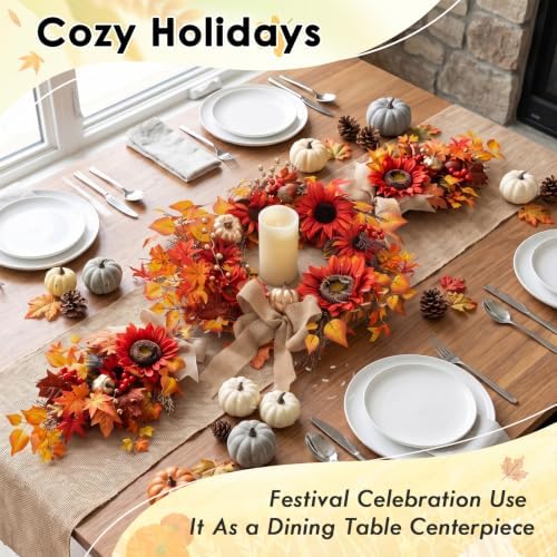 Fall Teardrop Swag Wreath, 3 Pack, 22" Artificial Pumpkin Flower - Image 7