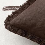 MIULEE Linen Fringe Decorative Fall Throw Pillow Covers Dark Brown 18x18 - Image 4