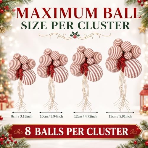 4 Set Large Red White Stripe Christmas Ball Clusters Fabric Ball Ornament - Image 2