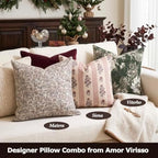 Amor Virisso Floral Throw Pillow Covers 20x20 Set of 2 Block Print Pillow Covers Neutral Floral Striped Farmhouse Decorative Pillow Covers for Sofa Couch Bed, Red - Image 5