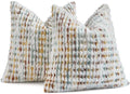 AmHoo Set of 2 Boho Chenille Pillow Cover Decorative Tufted Pillowcase for Couch Bed Sofa Bedroom Living Room Modern 18 x 18-Inch Brown White by AmHootextile