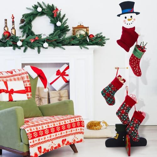 Cinnvoice Christmas Stocking Holder Wooden Xmas Snowman Freestanding Stand - Image 6