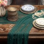 Dark Green 10 Pcs Pearl Gauze Table Runner 120 Inch 10ft Pearl Sheer Tulle Table Cloth Centerpieces for Home Wedding Birthday Bridal Baby Shower Party Favor Holiday Dining Decorations - Image 5