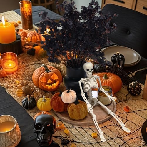 Pinkunn 13 Pcs Halloween Wood Tray Centerpiece Black Vase Skeleton Pumpkin - Image 4