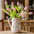 Retro Rustic Large Ceramic Vase with Handle, Distressed Farmhouse Pitcher for Home, Ideal Shelf Decor Floral Vase for Living Room Bedroom Office Table Centerpiece Decorations 9 Inch by TEWEIQI