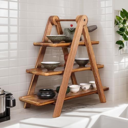 2 Pack Wood 3 Tier Serving Tray Three Tiered Cupcake Stand Rustic Rectangle Serving Platter for Party Decorative Tray Wooden Farmhouse Decor - Image 6