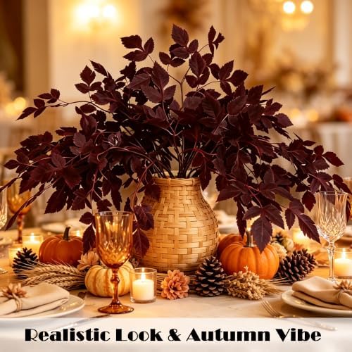 12pcs 24in Artificial Cimicifuga Plum Leaves Fall Autumn Harvest Decoration - Image 7