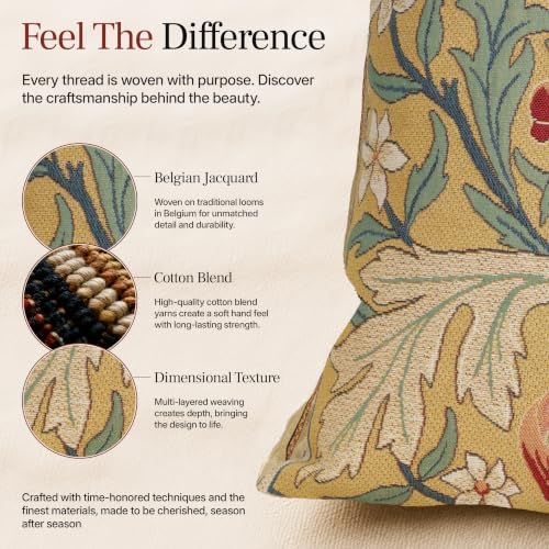 William Morris Red Tulip Tapestry Throw Cotton Cushion Cover, 18 x 18 In - Image 4