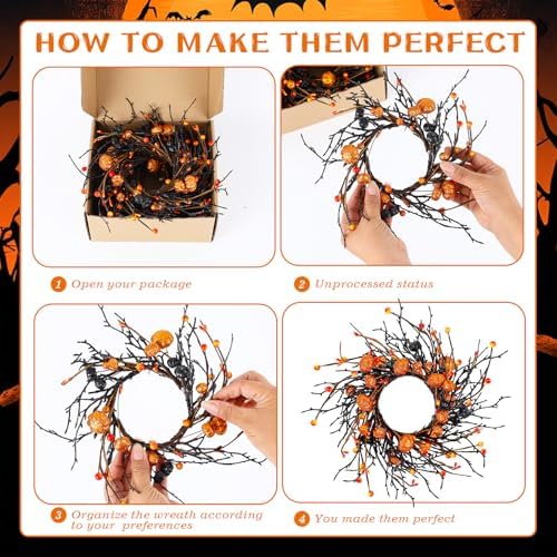 12 PCS Mini Halloween Wreaths for Kitchen Cabinets Pumpkin Door Wreaths - Image 6