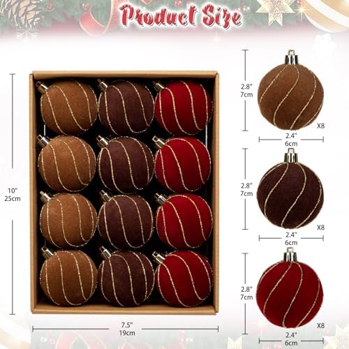 24PCS Velvet Christmas Ball Ornaments Set, 2.36" Shatterproof Baubles for Christmas Tree Decorations, Gold-Lined Hanging Baubles with Velvet Finish for Thanksgiving Holiday Party Décor, Multicolour - Image 2