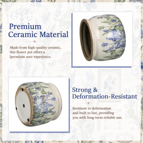 7.7" Large Ceramic Plant Pot Beige Purple Rustic Lavender Crackle Glaze Rustic Flowers Pot Decorative Planter with Drainage for Indoor Outdoor Plants Home Kitchen Office Decor Gift - Image 3