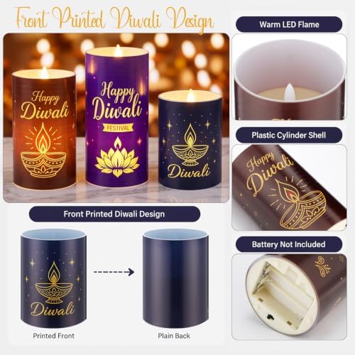 Blosssound 3 Pack Diwali Gifts Glass Flameless Candles Battery Operated - Image 3
