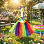 Abbylike Rainbow Porch Goose Outfit Pride Goose Outfit LGBTQ Lawn Geese Costume Clothes with Bow Headband and Tie Fits 23" Cement Geese Statue for Pride Month Outdoor Garden Yard Patio Art Decor - Image 2