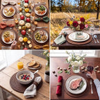 6 Pcs Rattan Charger Placemats with Napkin Rings Set, Dark Brown - Image 4