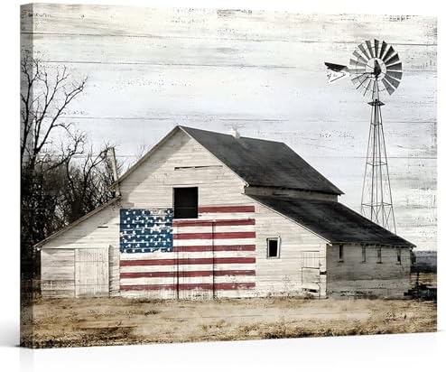 ZERILYN Ship Next Day – Patriotic Canvas Wall Art, American Flag in Mountains, Beach, Forest, Meadow, Barn, Farmhouse Decor, Rustic Country Wall Decor, Americana Prints for Living Room by ZERILYN