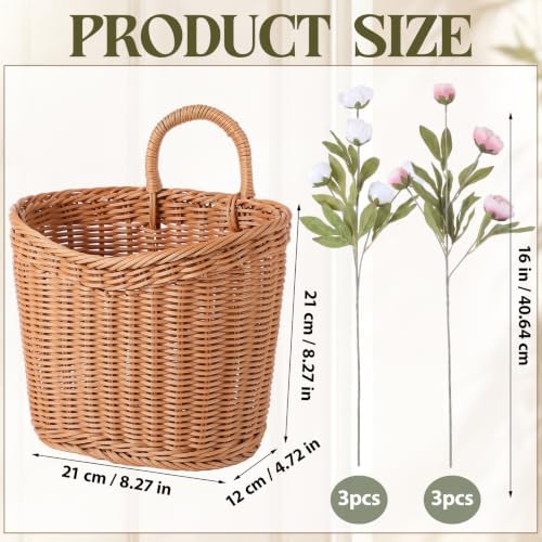 Fuutreo Faux Silk Peony Basket Wreath Artificial Floral Door Hanging Basket - Image 2