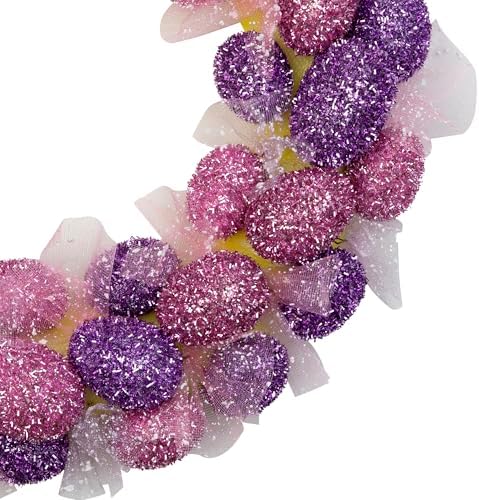 Glittered Small Artificial Easter Egg Wreath with Mesh Ribbons - 20" - Image 5