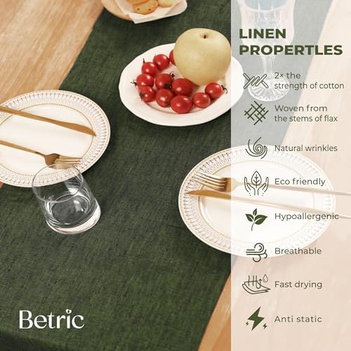 100% Pure Linen Extra Long Table Runner - 14 x 108 Inch Farmhouse Dining Table Runner, Perfect for Fall, Thanksgiving, and Christmas -Athena -Forest Green - Image 4