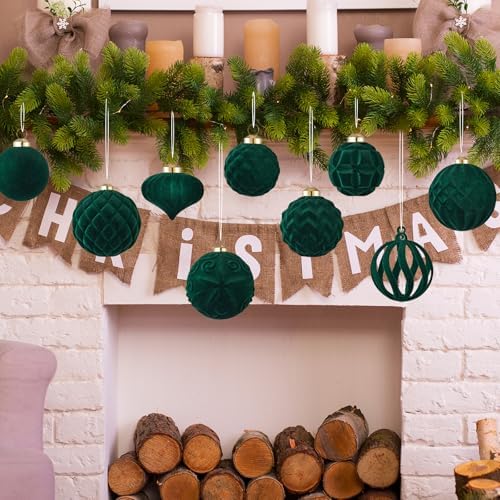 30pcs Velvet Christmas Ball Ornaments, Flocked Shatterproof Christmas Ornaments Hanging Xmas Tree Decorations Set for Home Party Holiday Decor (Multi-Size, Dark Green) - Image 4
