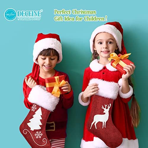 4 Pack Christmas Stockings Set, Christmas Stocking Soft Classic Red White Fireplace/Mantle Hanging for Family Holiday Xmas Party Decorations Snowflake Tree Deer Design(Set 4 Stocking 18 inch) - Image 4
