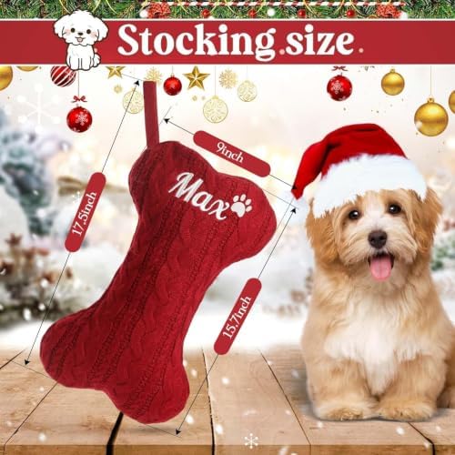 Personalized Dog Christmas Stockings,Custom Embroidered Pet Name & Bone Shape Stocking for Pet,Red Green White Cable Knit 15.7” Large Dog Stocking for Fireplace Holiday Decor Gifts(3 Pack) - Image 2