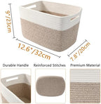 6 Pack Woven Rope Baskets, 12.6"×9"×7.8" Storage Bins, White&Brown - Image 2