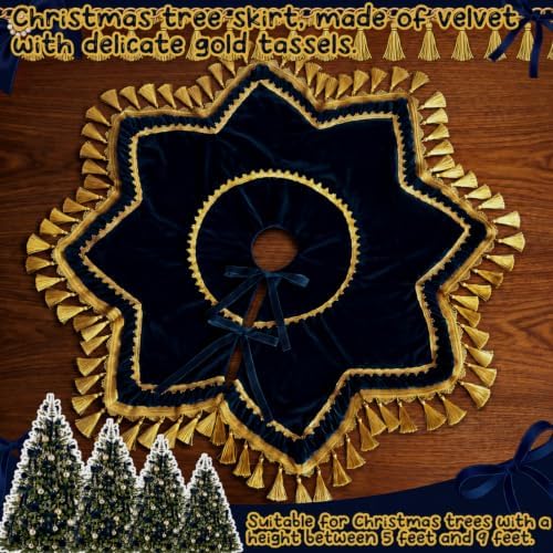 Roowest 48 Inch Navy Blue Christmas Tree Skirt Velvet, Octagon - Image 6