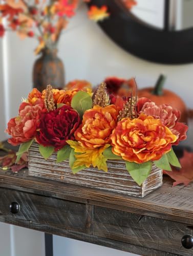 DILATATA Fall Decor Autumn Harvest Floral Centerpiece with Artificial Peony Maple Leaf and Berries Arrangement for Thanksgiving Party Mantel Fall Decor - Image 7